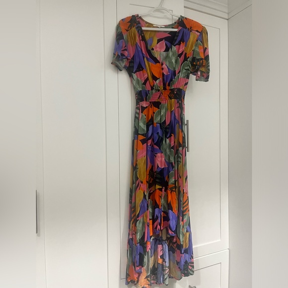 Floral summer lightweight high low dress with capped sleeves. - Picture 2 of 2